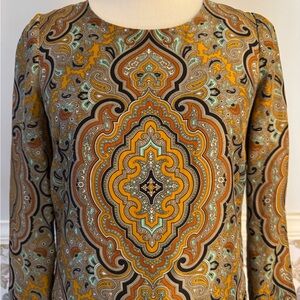Vintage Silk Paisley Long Sleeve Dress